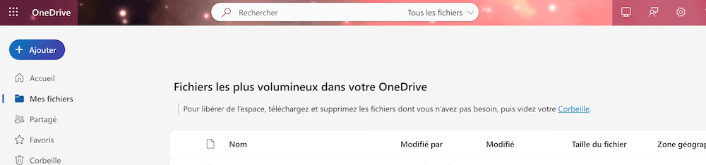 Liste des fichiers OneDrive triés par taille décroissante
