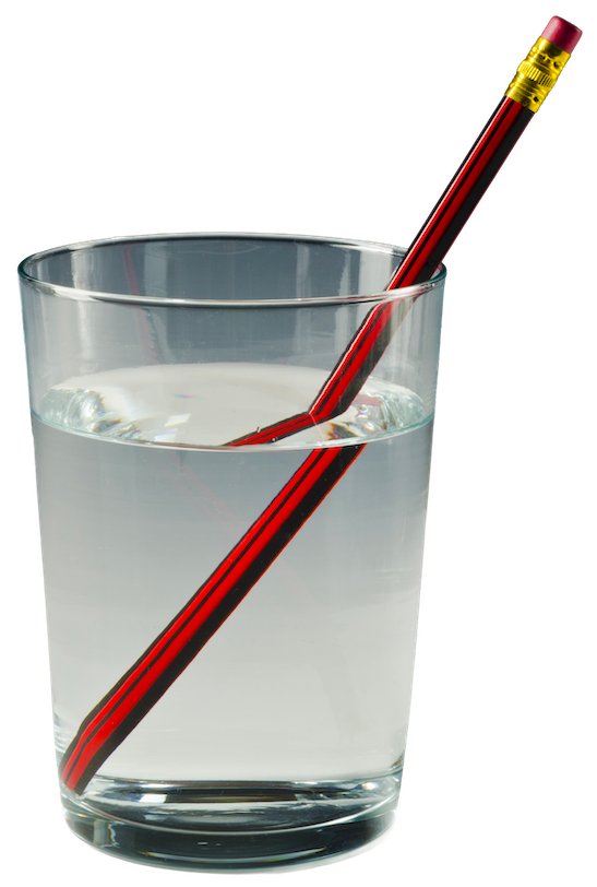 Schéma de l'effet de réfraction managériale, illustré par un verre et une paille